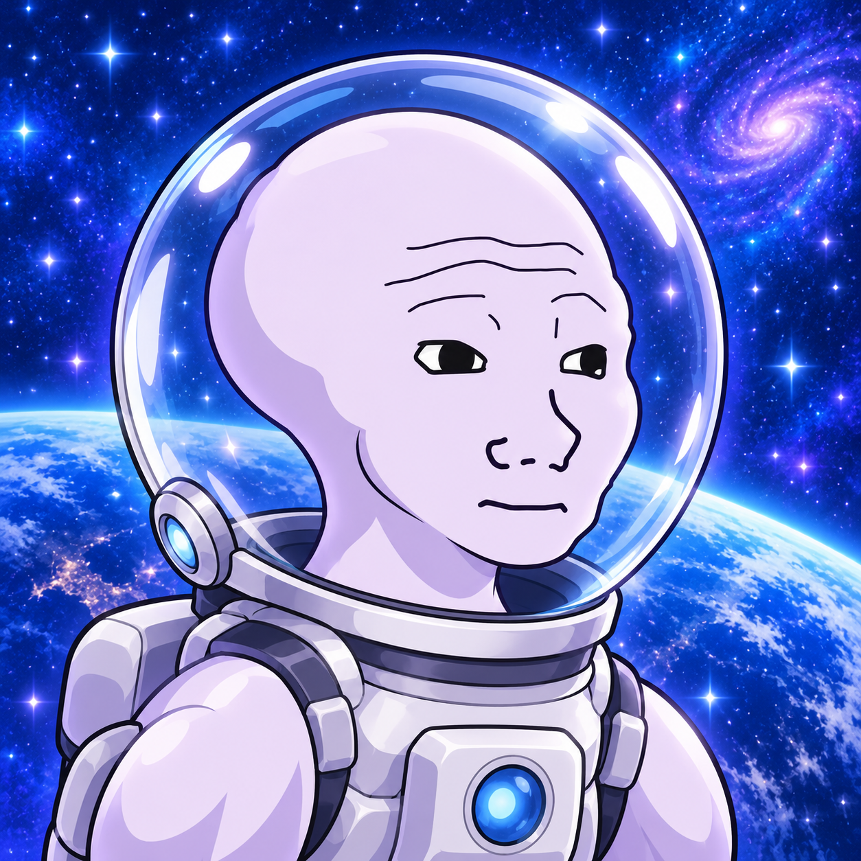 PokeWojak wearing a space helmet above Earth